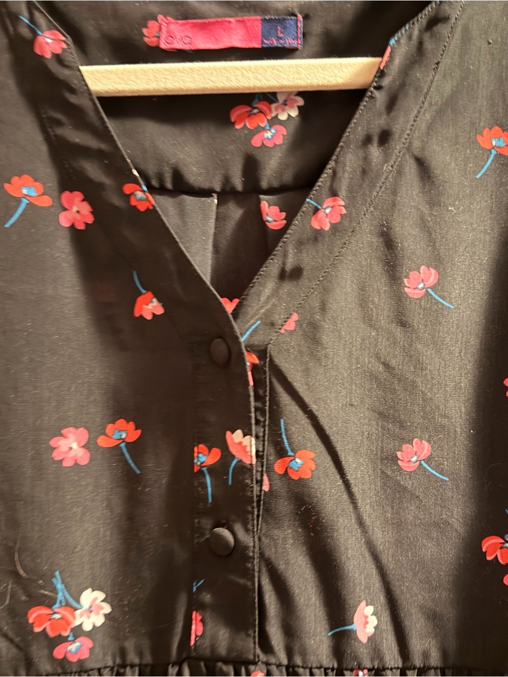 Women's maternity Black Floral V-Neck Button Front Blouse
